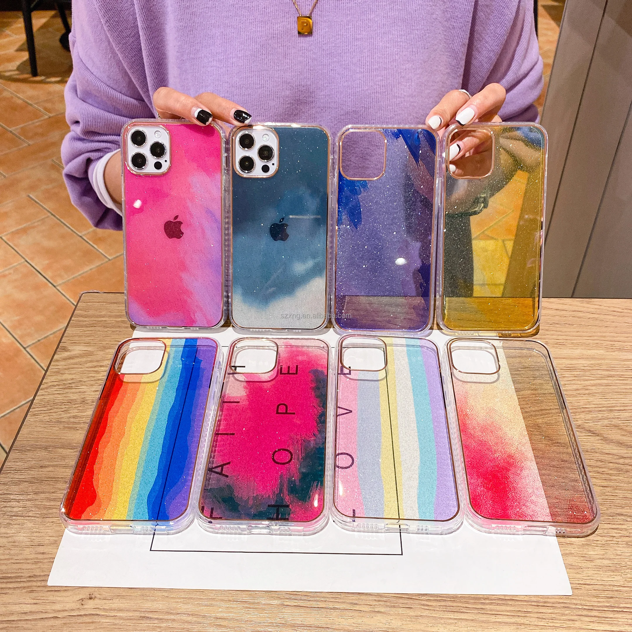 

2021 new fashion colorful rainbow clear phone case for iPhone 11 pro max, cover phone accessories for iPhone 12 pro max xr 78p, Pls check from the colors