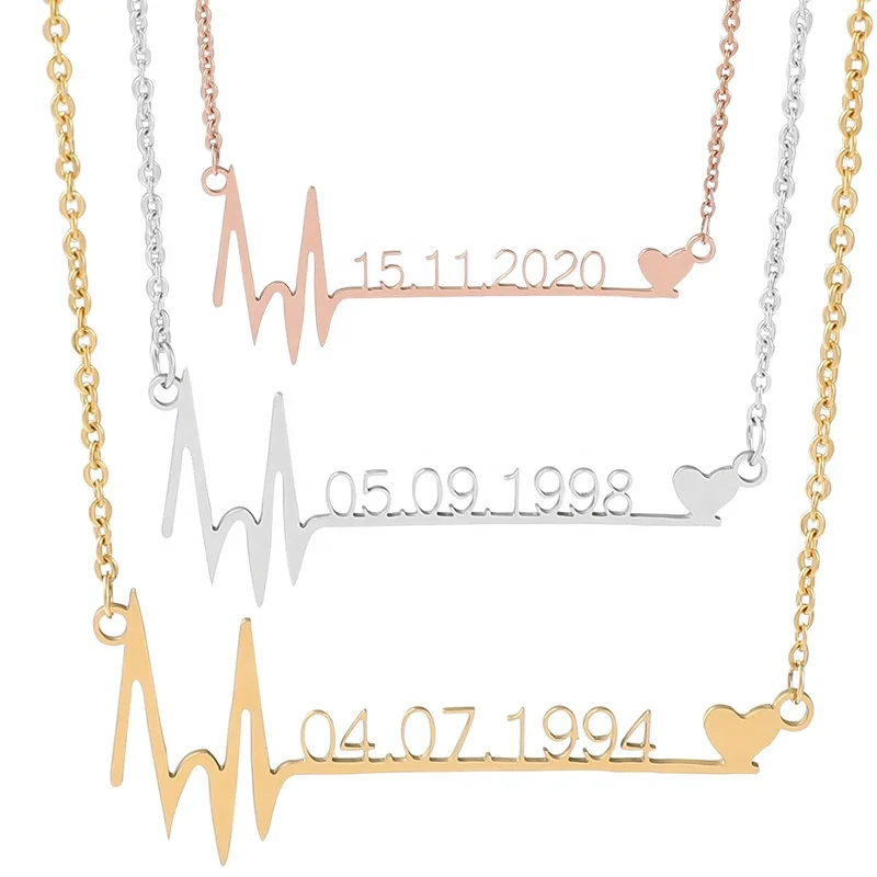 

Stainless Steel Heartbeat Necklace Personalized Custom Birth Date Fashion Birthday Gift Women Jewelry Necklaces, Silver,gold,rose gold