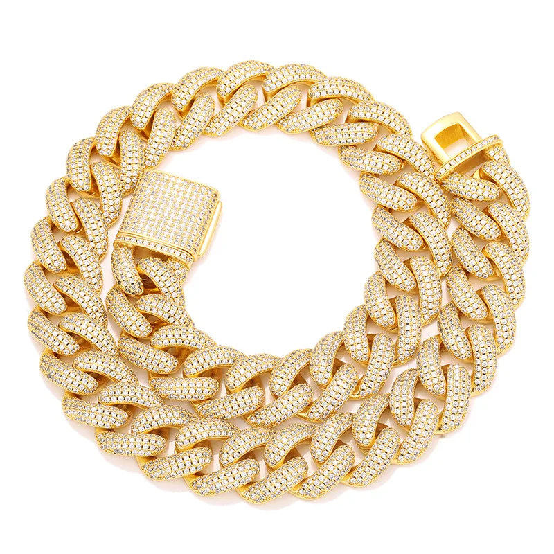 

20mm 25mm Prong Cuban Link Necklace Chain 3 Row Full Bling Punk Bling Bling men Hiphop Jewelry