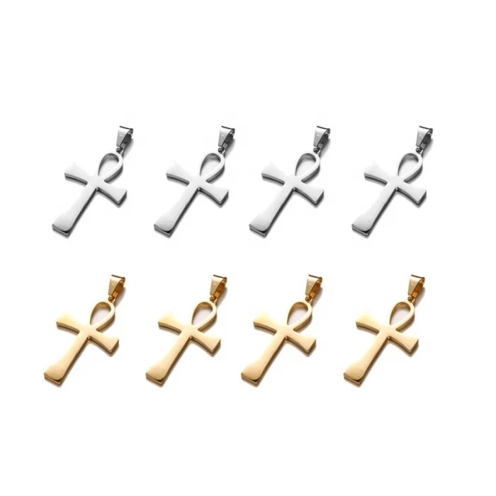 

Classic style Egyptian ankh life symbol silver gold wholesale stainless steel ankh cross charm for bracelet necklace making