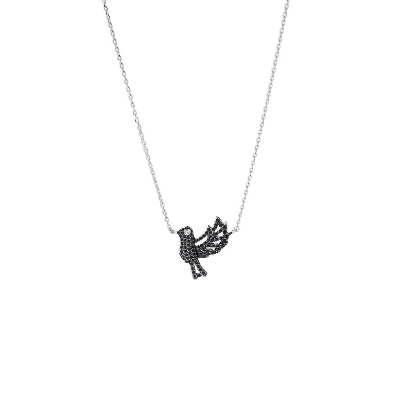 

xl01544c Vintage Silver Black Bird Pendant Necklace Jewelry Necklace Wholesale