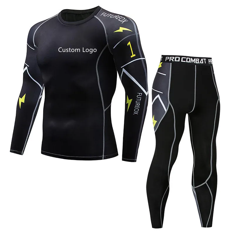 

Custom Logo Breathable Quick Dry Compression Body Base Layer Men's Tight Sport wear Sets with Sport Fitness Long Johns, 28 color