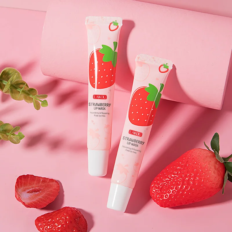 

Laikou 18g strawberry lip mask skin moisturizing nourishing softening smoothing repairing lip cream day night mask for lips