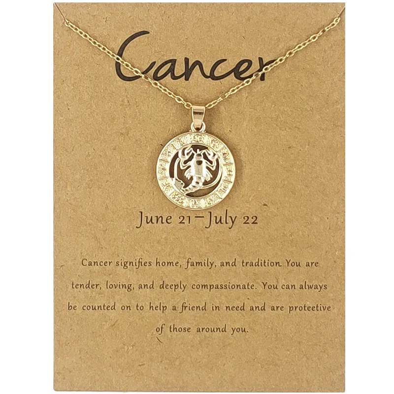

12 Horoscope Astrology Charm Zodiac Sign Pendant Necklace Kids Christmas Gifts Gold Silver Plated For Women Men