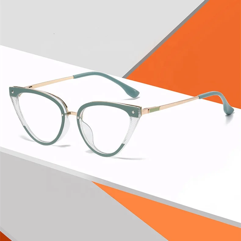 

Jiuling Eyewear tr90 cat eye eyeglasses Frames women shades personality spring legs luxury blue light blocking glasses frame