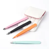 

Private Label Pointed/Slanted Head Stainless Steel Eyebrow Tweezers With PU Box Case