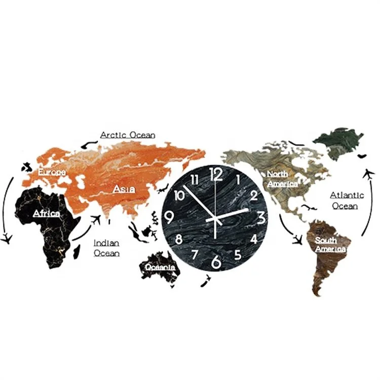 

Nordic Modern Simple Creative Luminous Decorative Clock Acrylic 3D World Map Wall Clock, Black