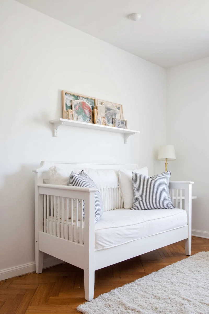 Lofted bunk bed with desk and play area below