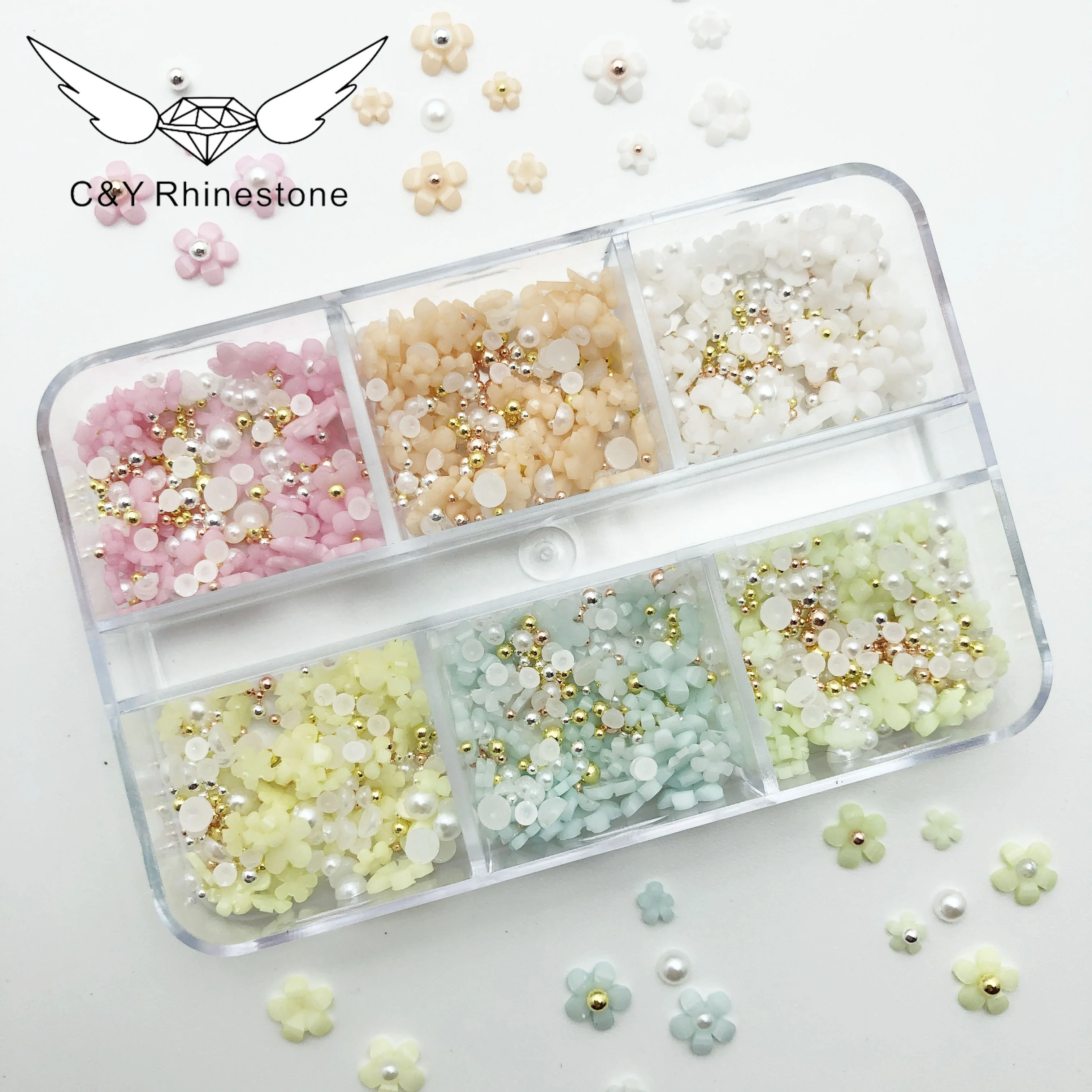 

CY 3D Nail Art Decoration Mixed Size Resin Small Flower Plane Pearl Small Steel Ball Diy Nail