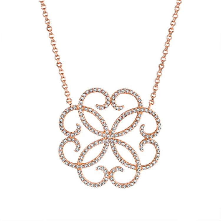 

Drop shopping Wholesale Fashion 925 Sterling Silver Clear Cubic Zirconia Fine Jewelry Rose Gold Plated Knot Chain Necklace, Photo