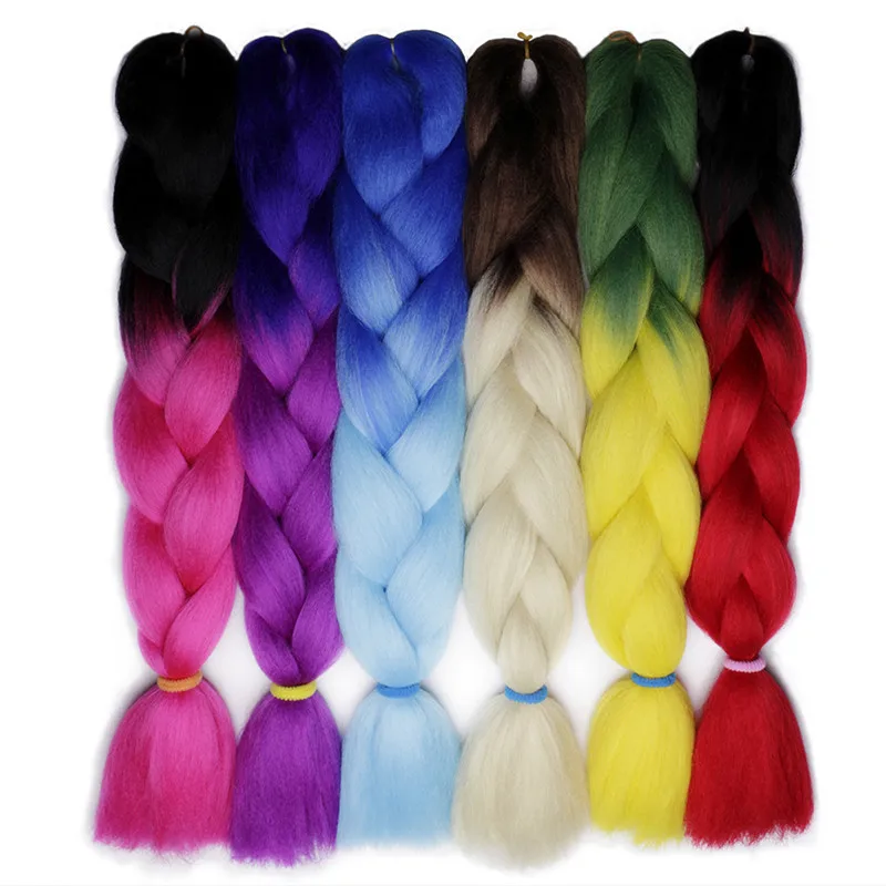 

2021 Hotsale 82 inch rainbow Ombre Prestretched Pre Stretched Synthetic Braiding Hair Extensions braids crochet wigs