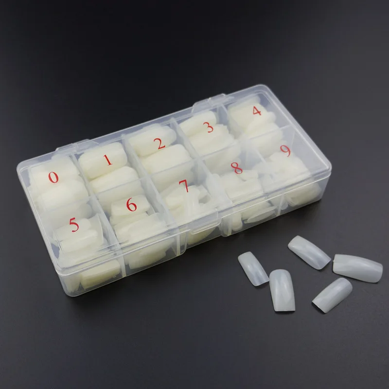 

500pcs Coffin False Nails Long Clear Natural Artificial Nail Art Tips Flat Shape Full Cover Manicure French Style