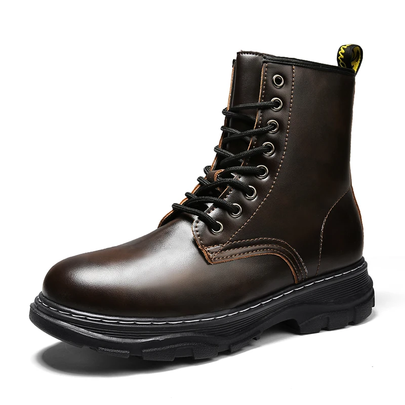 

New Arrival Casual Comfortable Motorcycle Boots Retro British Tooling Boots Fashion High-top Leather Men Martin Boots, Black, brown