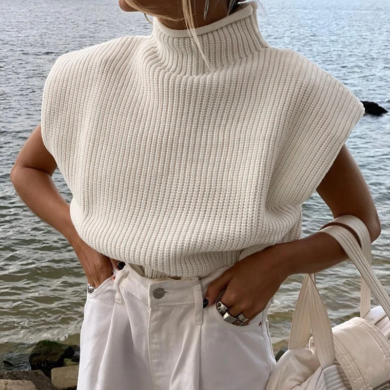 

2021 amazon woman white woman knitting sweater bat sleeve loose sweater girl modern knitting sleeveless sweater, White lvory