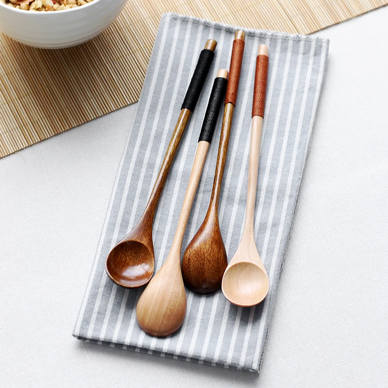 

Long Handled Wood Tea Coffee Spoon Japanese Style Dessert Spoon Honey Mixing Kitchen Wooden Tableware, As photo