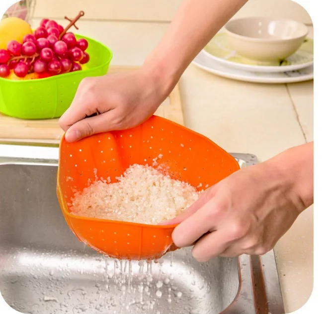 

Wholesale Collapsible Small Hole Rice Filter Bowl Kitchen Silicone Basket Drain Strainer For Cooking, Green,rose red ,orange,red or according to your request ,