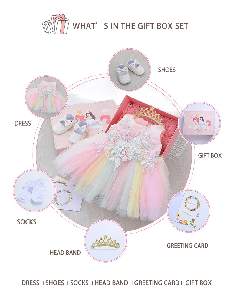 New Born Birthday Dresses Gift Box 0 To 24 Month Pink Unicorn Baby