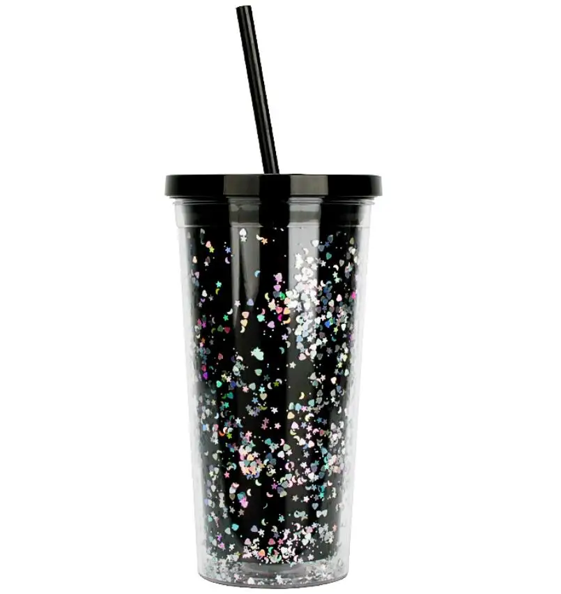 

20 oz custom logo design your own reusable black straw wholesale plastic glitter tumbler cup