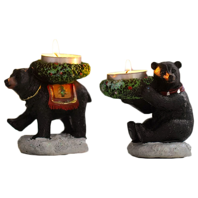 

bear shaped resin Figurines candles holder Interior Christmas Holiday Decor Candlestick Cute Mini Animal Candle Holders