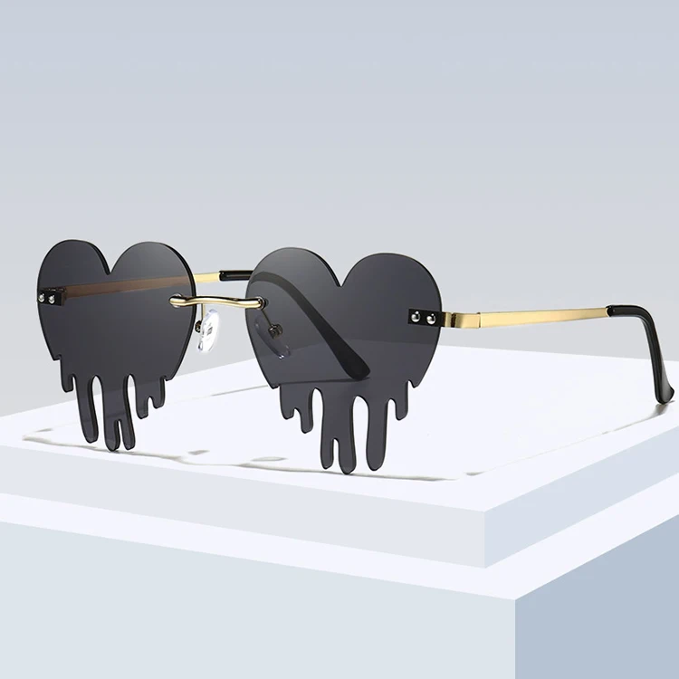 

2020 pc metal rimeless heart shaped fashionable woman sunglasses, 5 colors
