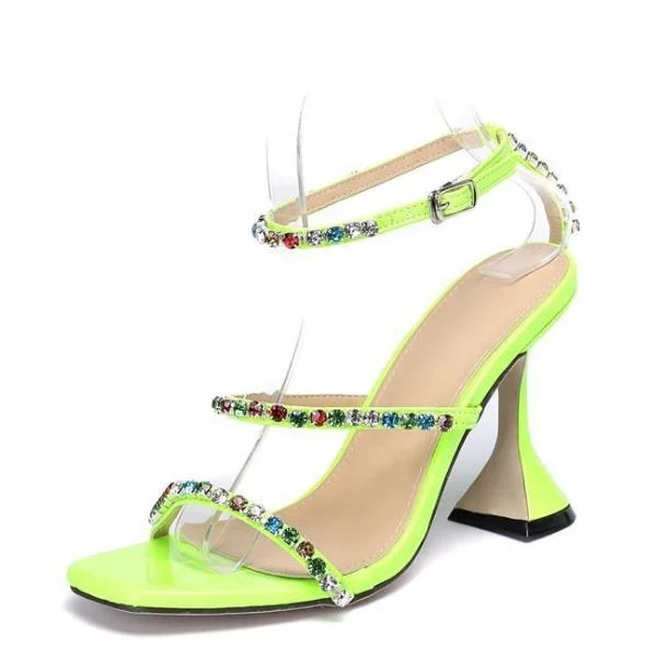 

Colorful Diamond Straps Sandals Women High Kitten Heel Pumps Cup Heels Shoes for Woman Ladies, Green gold