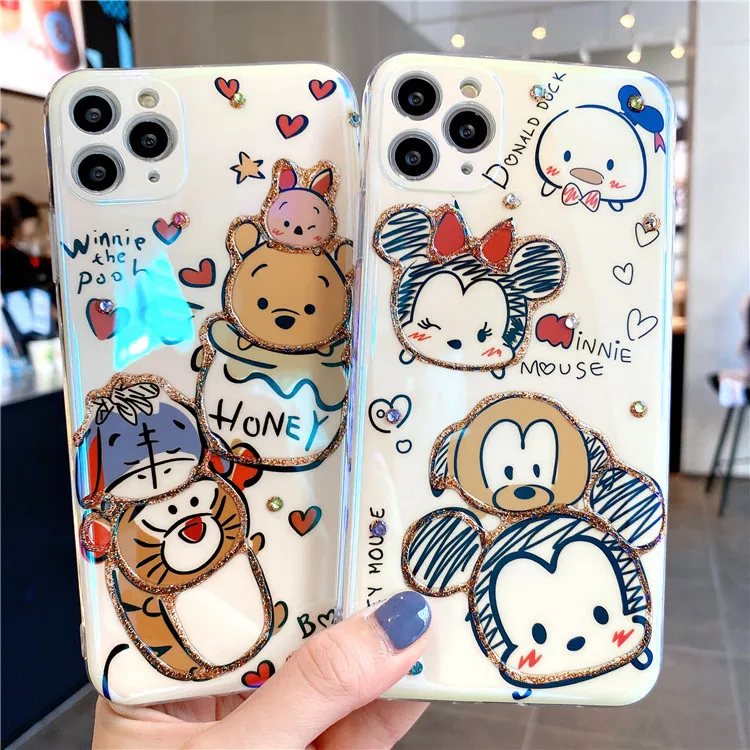 

R1_Mickey Minnie Phone Case for iphone 11 Pro Max Fitted Case Cute Cartoon Bling Diamond Soft TPU Back Cover