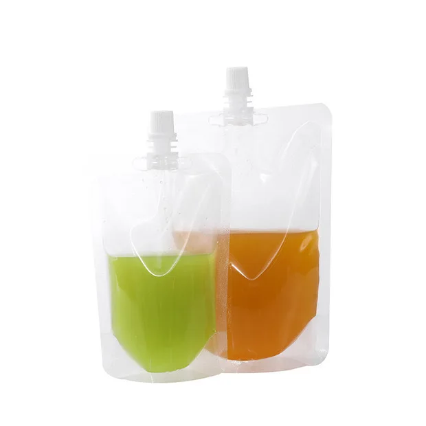 

Clear Drink Beverage Pouches Drink Spout Top Beer Drink Juice Grain Packaging Bags Transparent with Screw on Caps