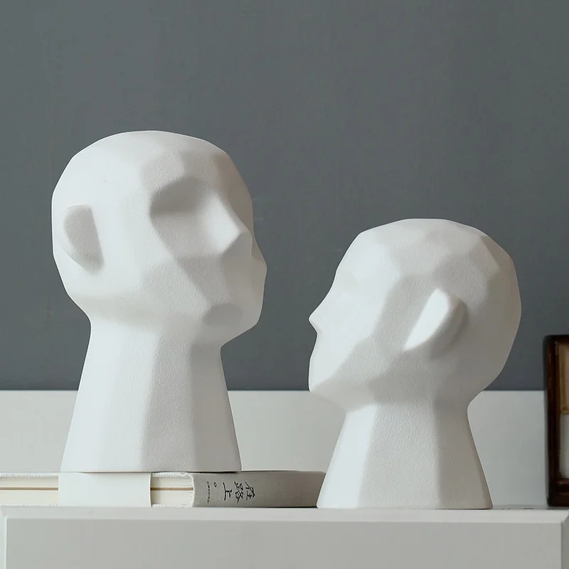 

Wholesale Nordic Living Room Table Accessories Black White Human Head statue Ceramic Art Craft Home Decor office hotel ornaments