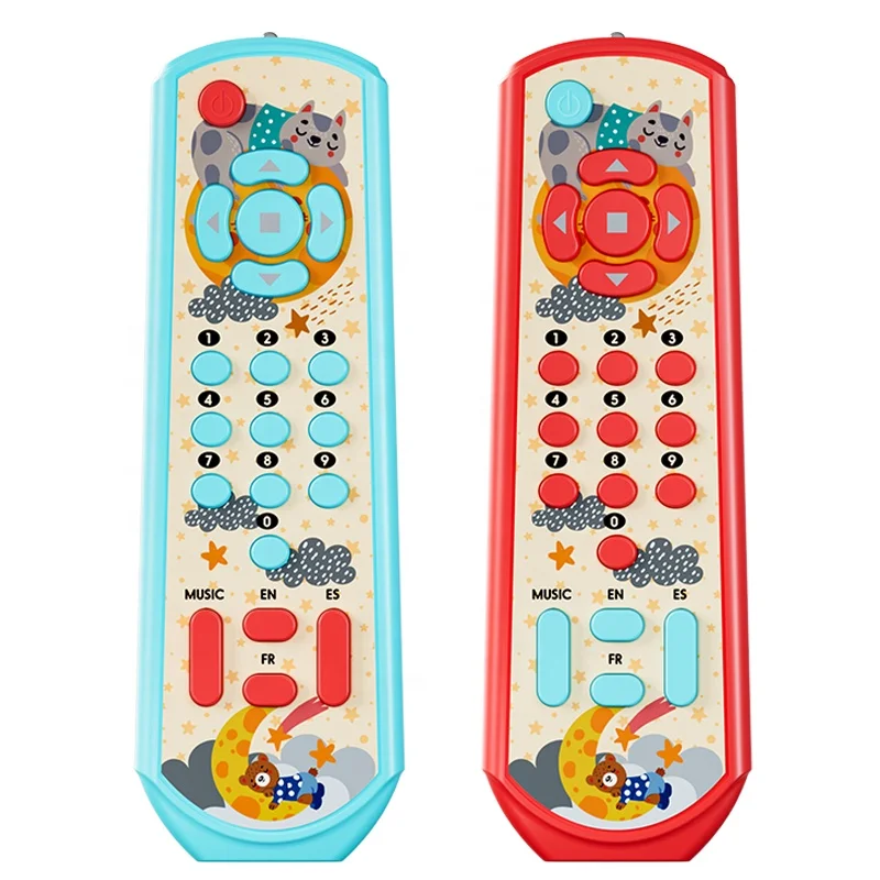 

Hot selling Music Toys Pretend Play Learning Red Blue TV Remote Control baby toys with Light Music EN FR ES educational toys