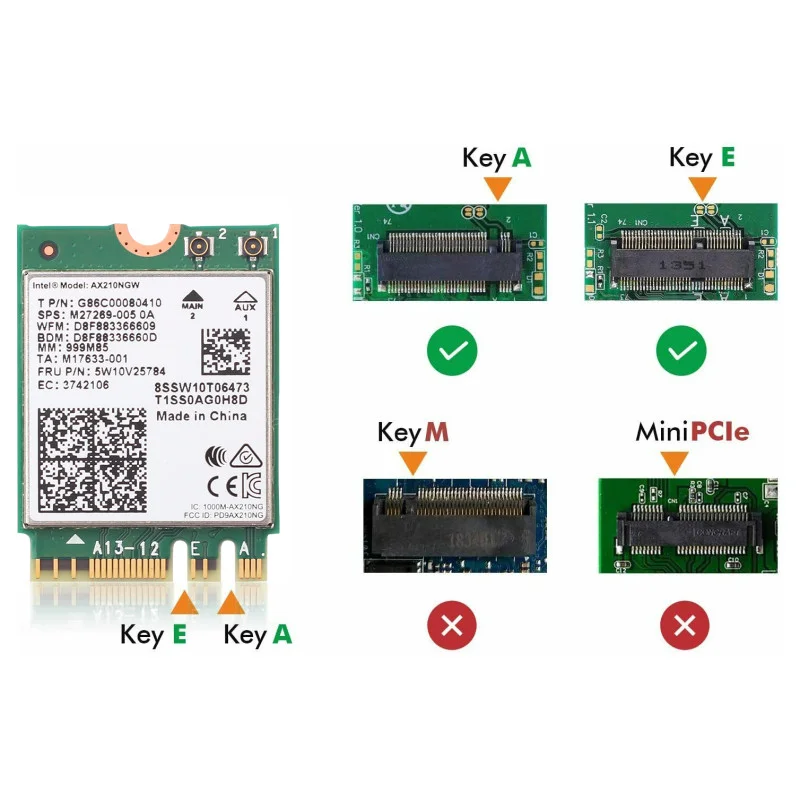 

AX3000 Trip Band WIFI 6E BT 5.2 3000Mbps M.2 Wireless Card AX210NGW 2.4Ghz/5G/6G 802.11ax Wifi 6 WiFi 6E Wireless Network Card