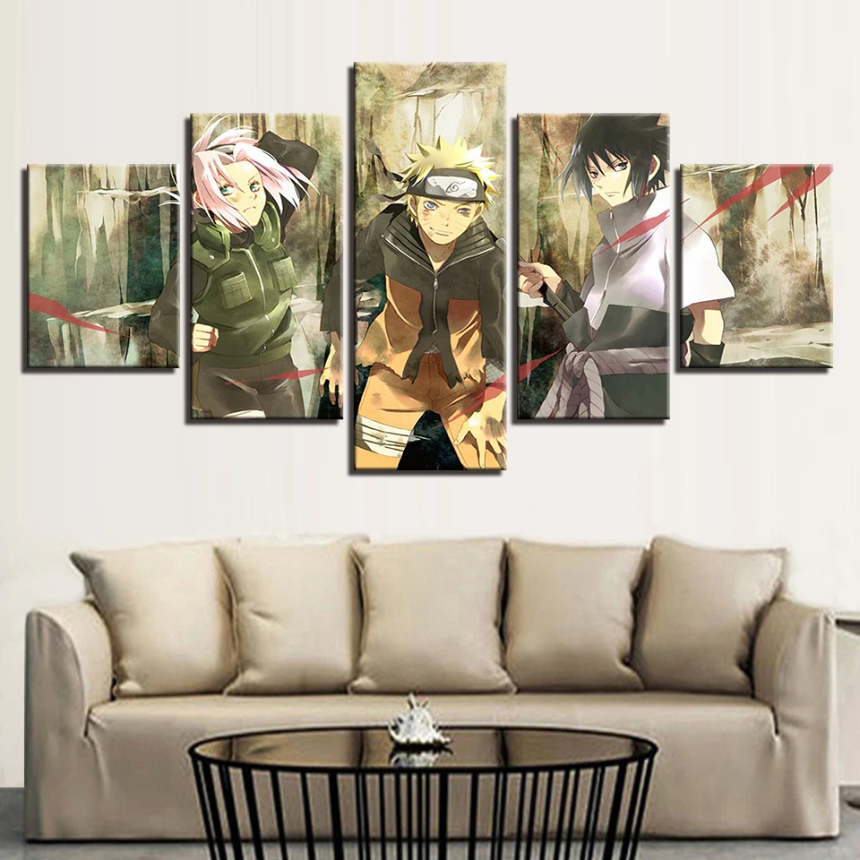 

5 Pieces Naruto Sasuke Sakura Anime Poster Oil Painting on Canvas Wallpaper Stickers Living Room Decor Wall Art Paint Decoration, Multiple colours