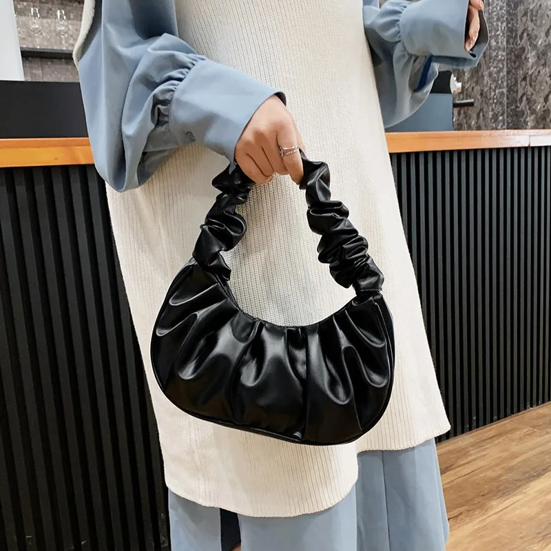 

women shoulder popular tote bag PU leather cute design summer small pleated crescent bag lady fashion handbag underarm bag, Customized color