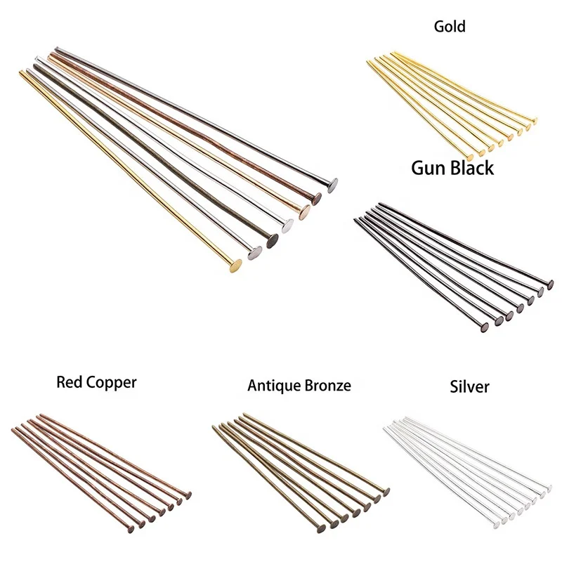 

200pcs/bag 20 25 30 40 50 60 70 mm Flat Head Pins Gold/Silver/Copper/Rhodium Headpins For Jewelry Findings Making DIY Supplies, Gold/silver/rhodium/gunblack/black/rose gold