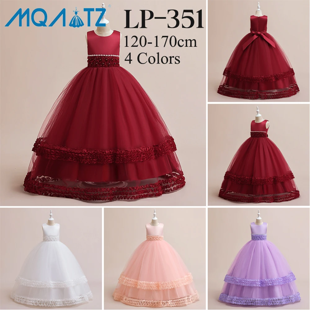 

MQATZ best quality flower girl Tulle beaded party dress 6-8 year kids Ball Gown Tiered dress LP-351