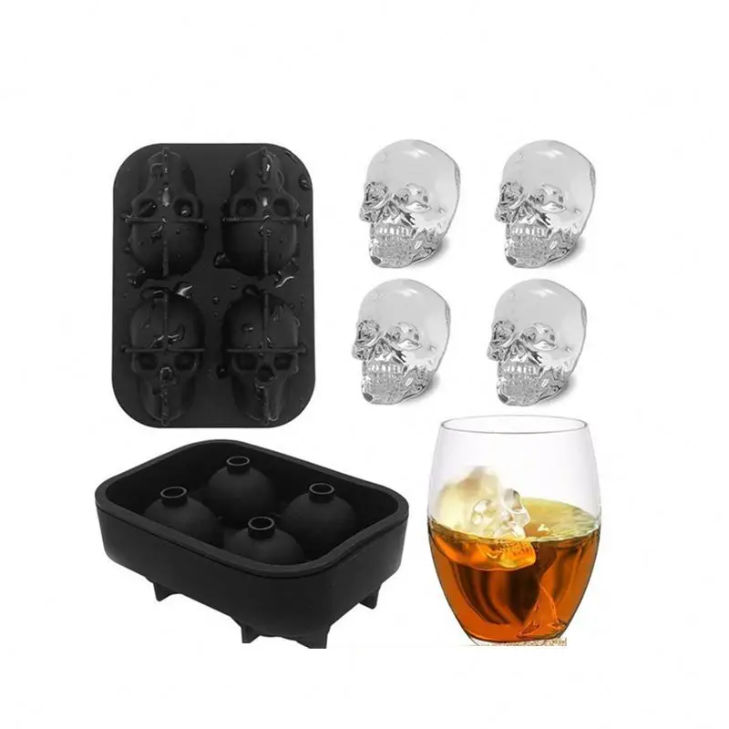 

3d bpa free big large ball shape chocolate creative maker soft silicone skulls face ice cube tray mold