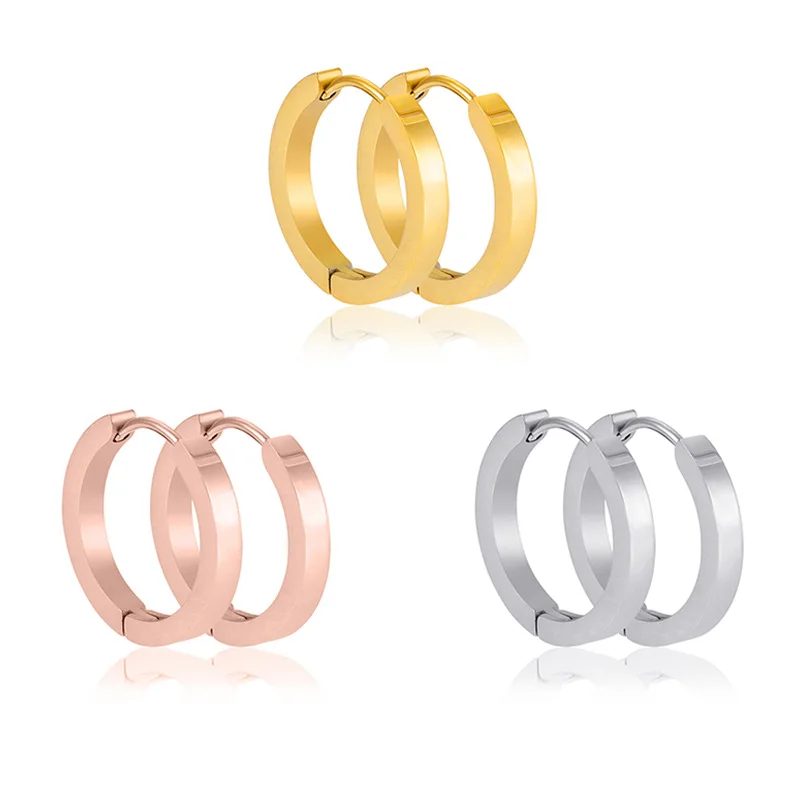 Classic Stainless Steel Huggie Hoop Earrings 18K Gold Plated Pave Geometric Round Shape Earring For Women