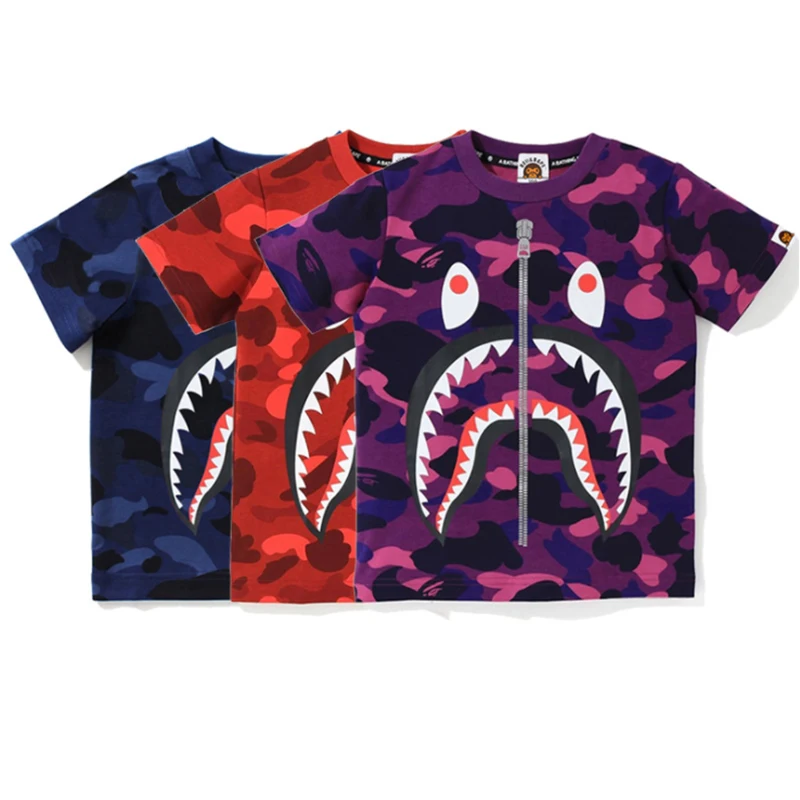 

2021 Men Camouflage Stitching Fashion Wild Explosion Street Sports Casual Loose Short Sleeved bape T Shirt, 3 color