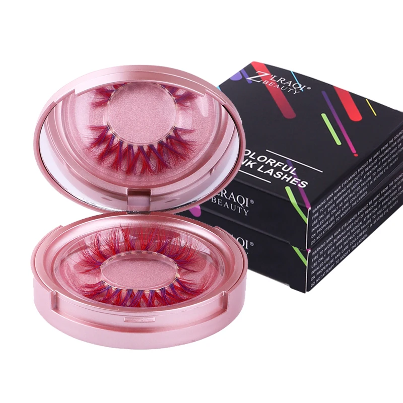 

9D Pink Colored Mink Eyelashes Eye Lashes With Black Boxes, Custom color accepted