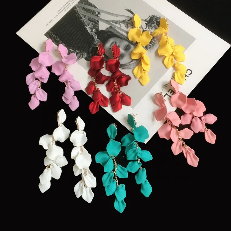 

Kaimei new product ideas 2021 jewelry women rose petals tassel flower earrings multi-layer women long drop pendant leaf earrings, Many colors fyi