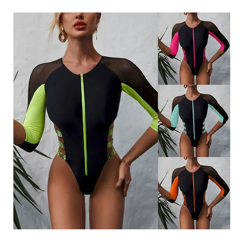 

Free shipping Hot Sell Open Full Sexy Bikini Swimwear Woman One Piece Net yarn Color Bathing Suit