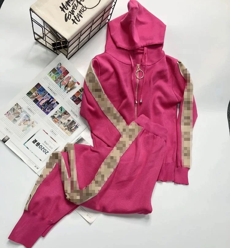

Two Piece Set Women's clothing Sporting Suit Design Hooded Casual Knit Sweater