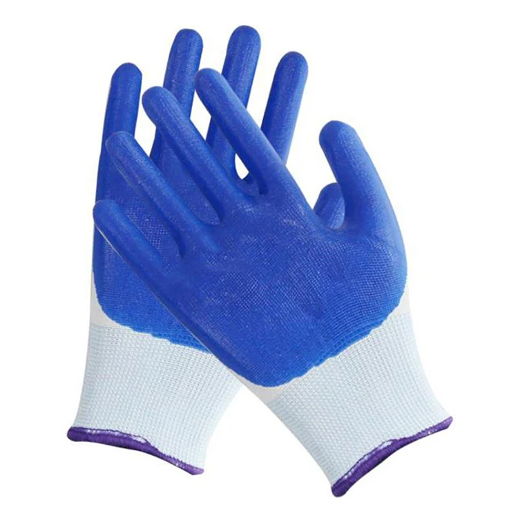 

High Quality Durable Blue Latex Industrial Construction Working Nylon Safety Gloves