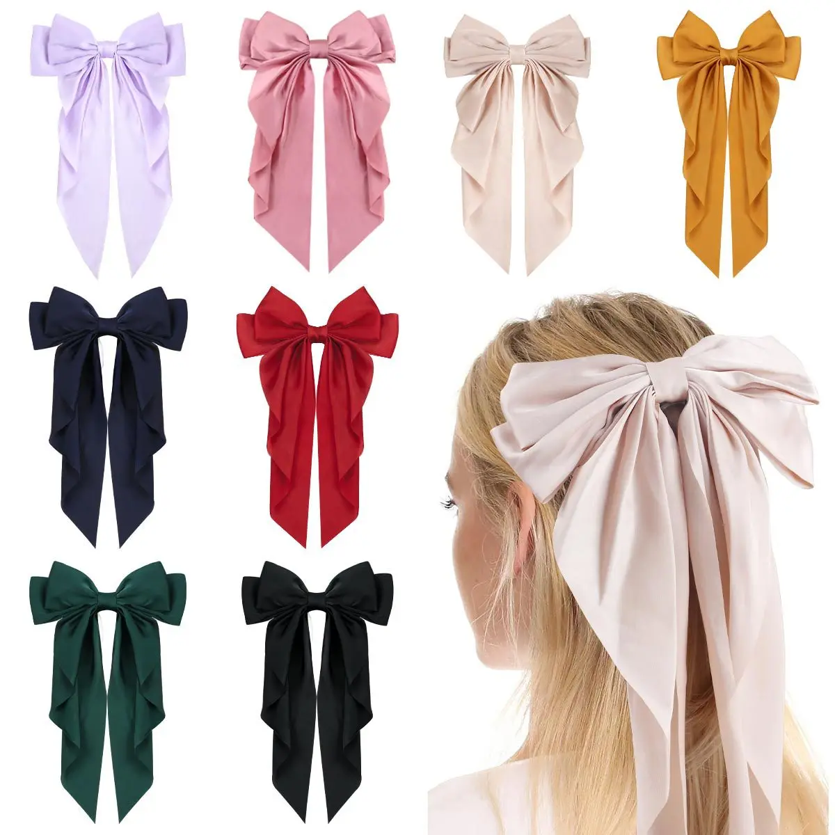 

New Women Large Bow Hairpin Summer Chiffon Big Bowknot Stain Bow Barrettes Women Solid Color Ponytail Clip Hair Accessories