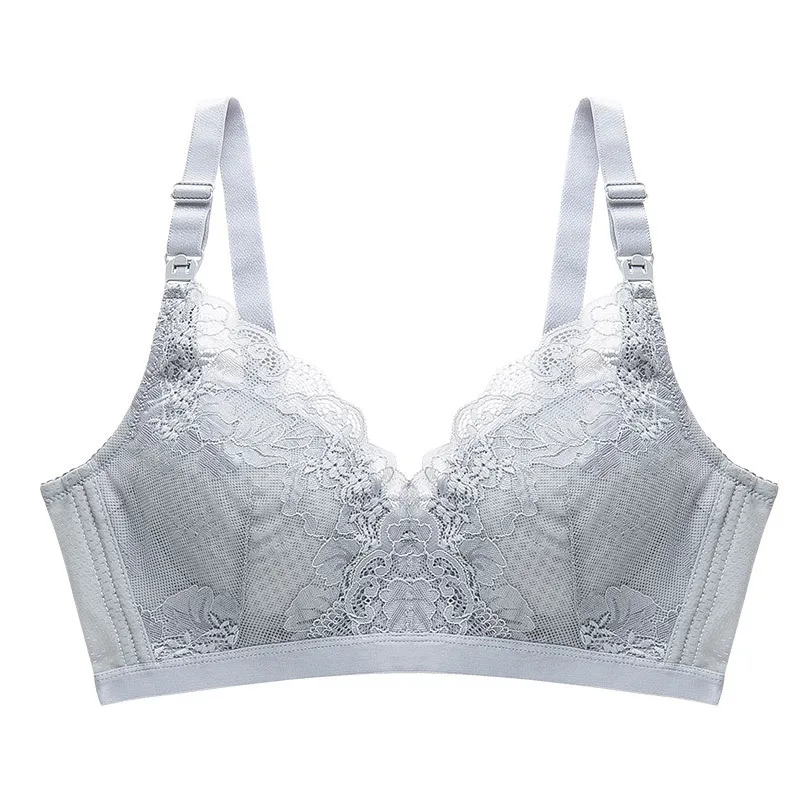 

Breathable Large Breast-feeding Bra Gathered Adjustable Bra with Front Open Button Pregnant Women's Underwear and Lace Wire Free