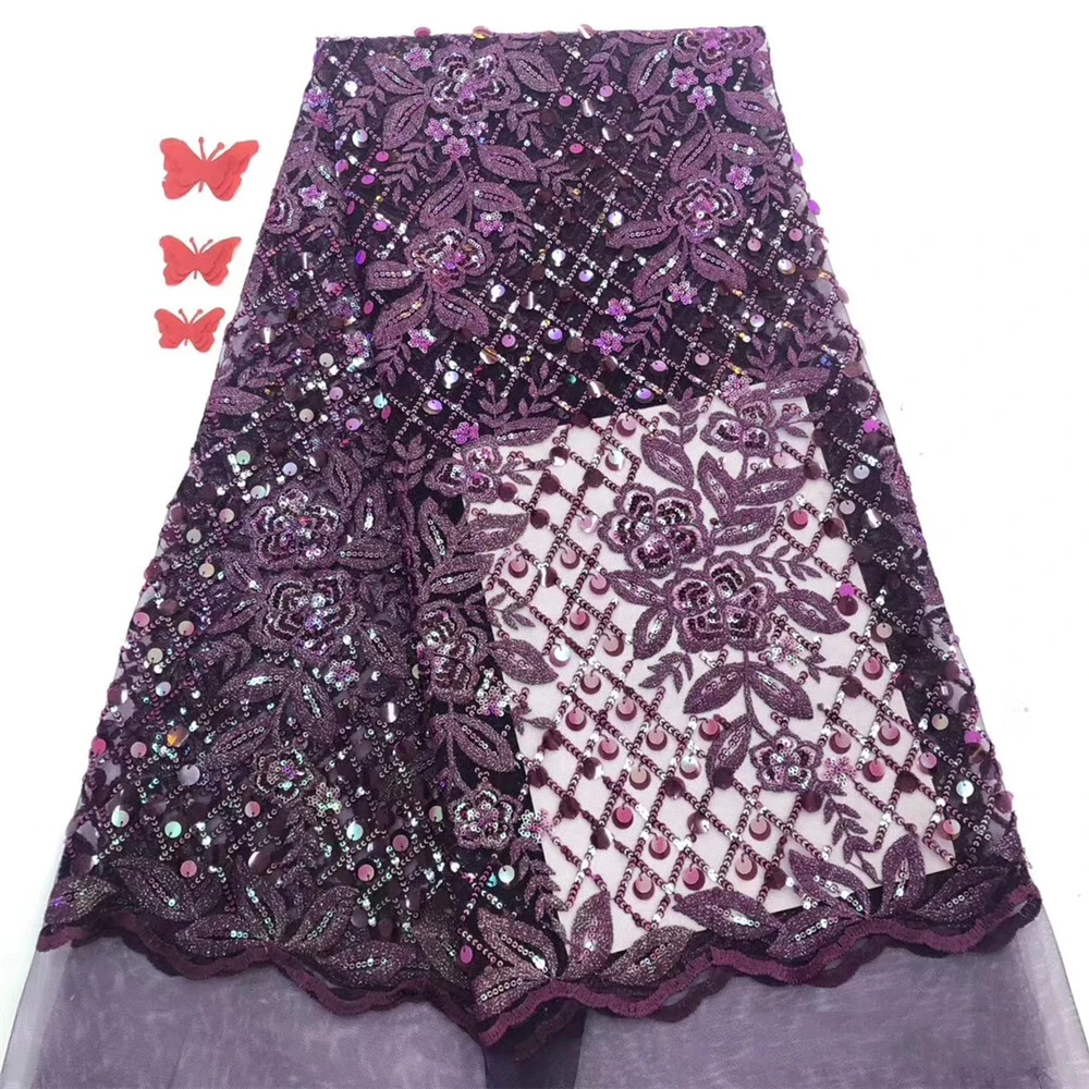 

Beautifical purple african lace sequins fabric wedding tulle ML1N1920, Customized