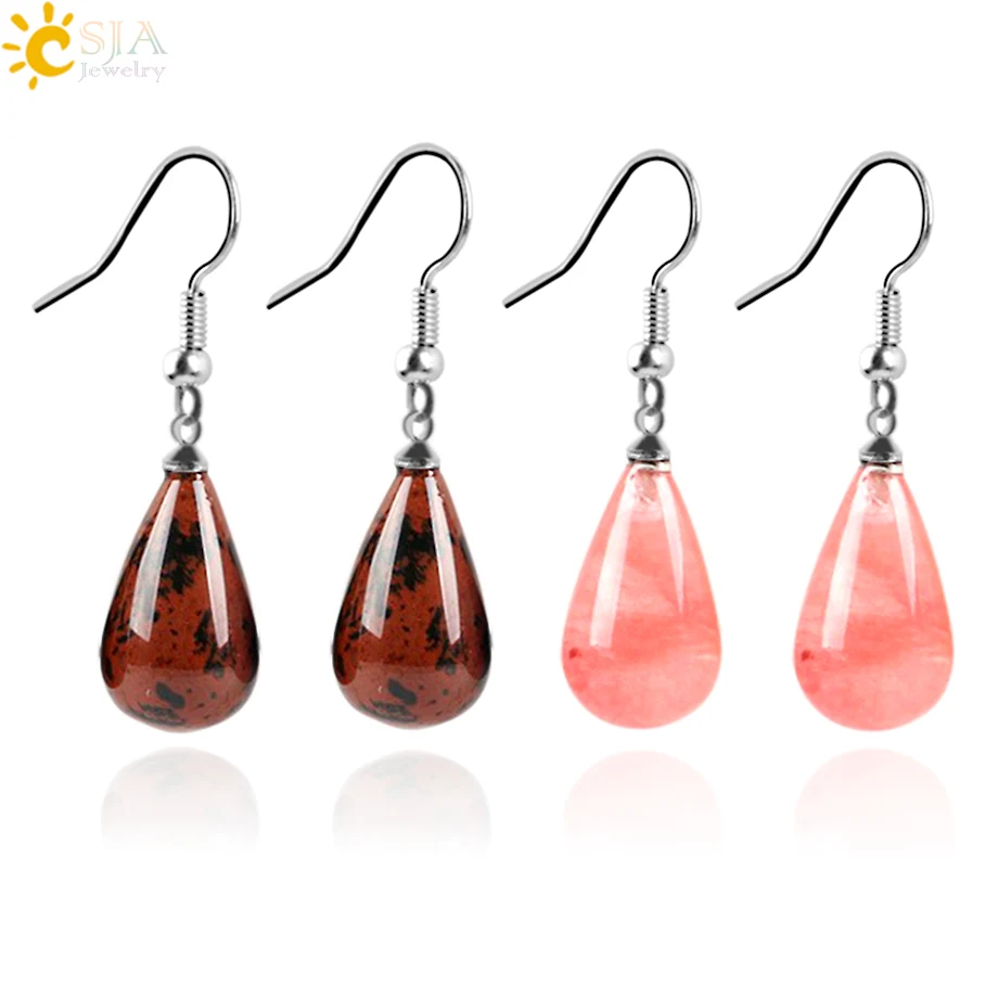 

CSJA 2020 new natural stone opal black teardrop crystal pendant dangle earring for women party gift wholesale E108