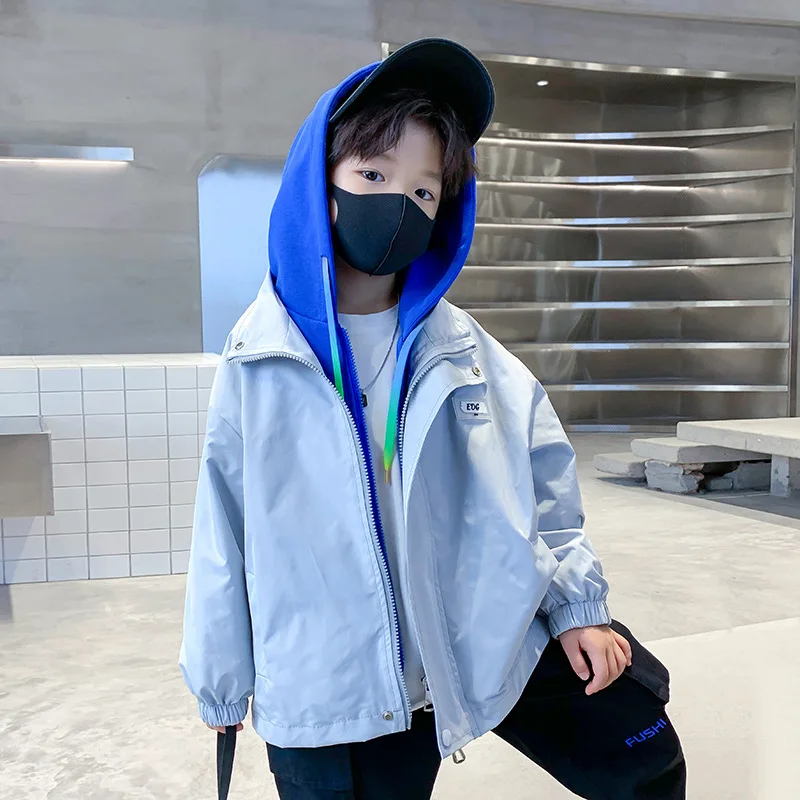 

New style spring autumn boys plain dye combined long sleeve coat with hat, Picture shows