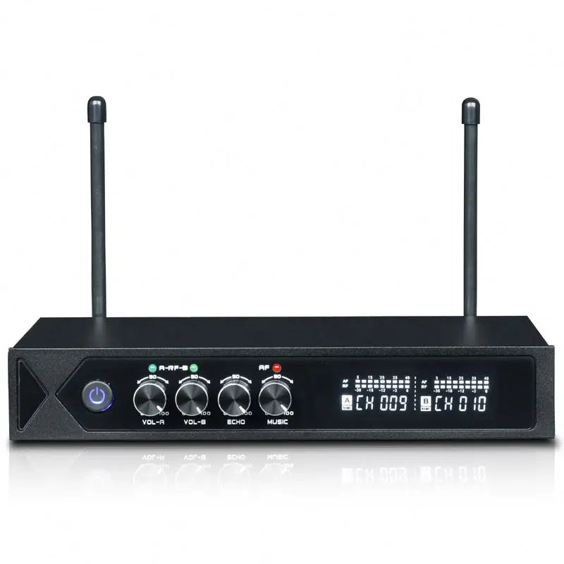 

Wholesale OEM 2 channel UHF Wireless Microphone System for teaching family KTV church singing, Black