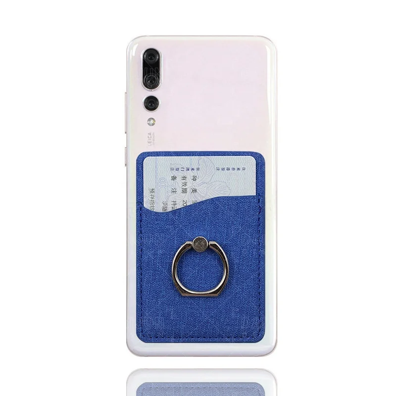 

PU Leather Adhesive Phone Pocket with Ring Grip Stand Phone Card Holder with 3M Sticker, Customized color