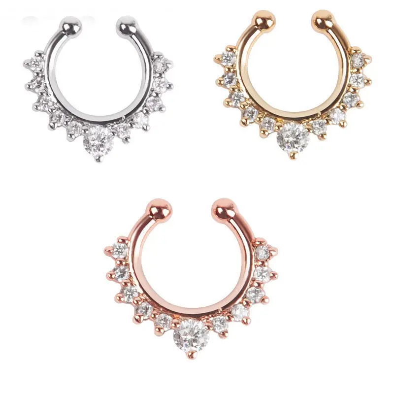 

Nose Cuffs Zircon Curving Gold Nose Rings Non Piercing Face Nose Ring Body ring, Picture shows